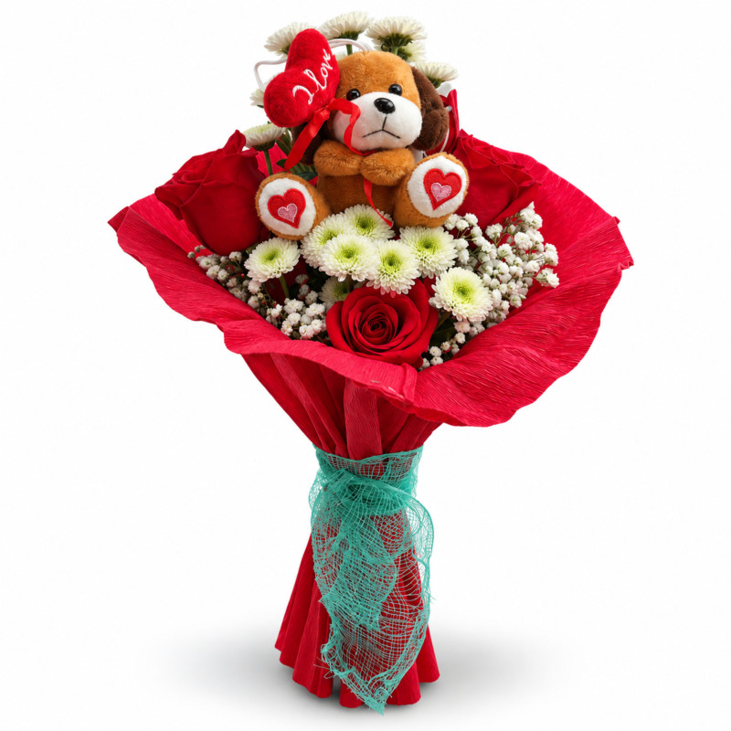 Ramo de Rosas Rojas con Peluche